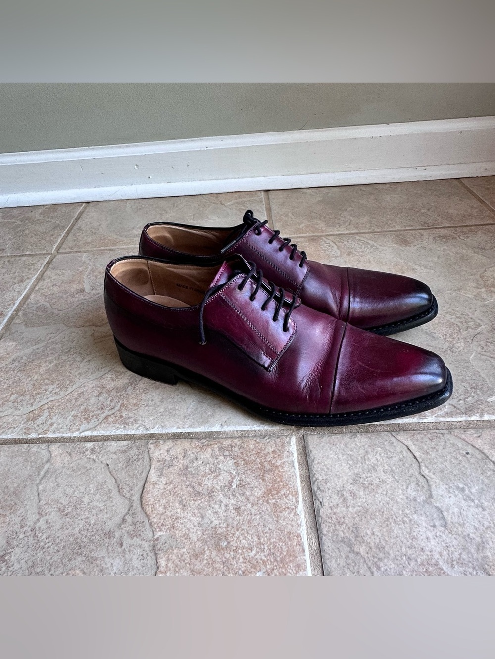 Mezlan Tarifa Cherry Red European Calfskin Leather Cap Toe Derby Shoes